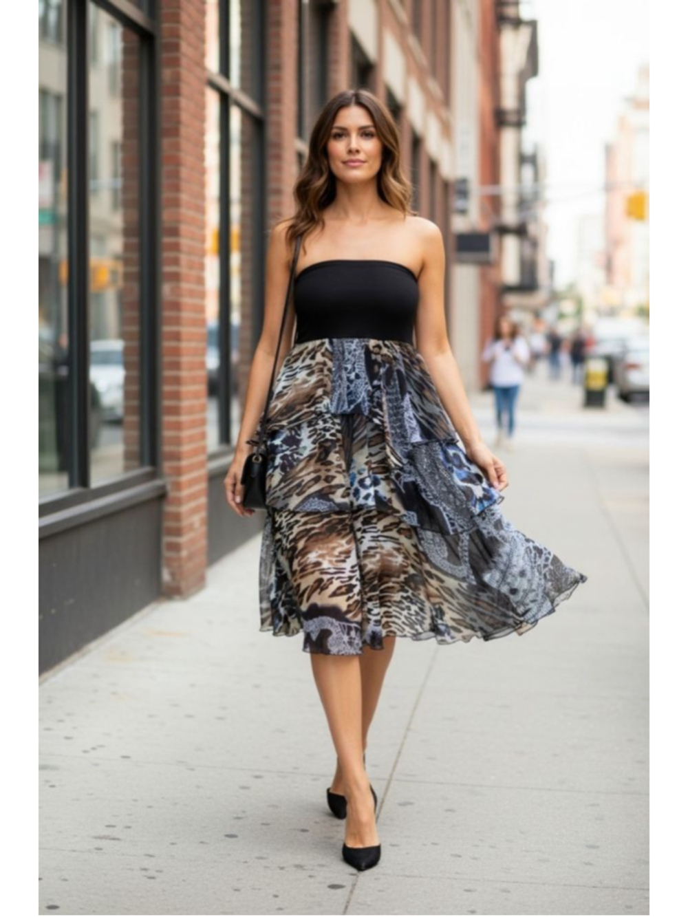 Lapis Strapless Animal Print Dress M Black Brown